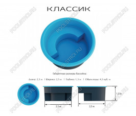 Композитный Бассейн Классик PREMIUM (2.5х1.3 м) (Цвет Standart) Композитный Бассейн Классик PREMIUM (2.5х1.3 м) (Цвет Standart)